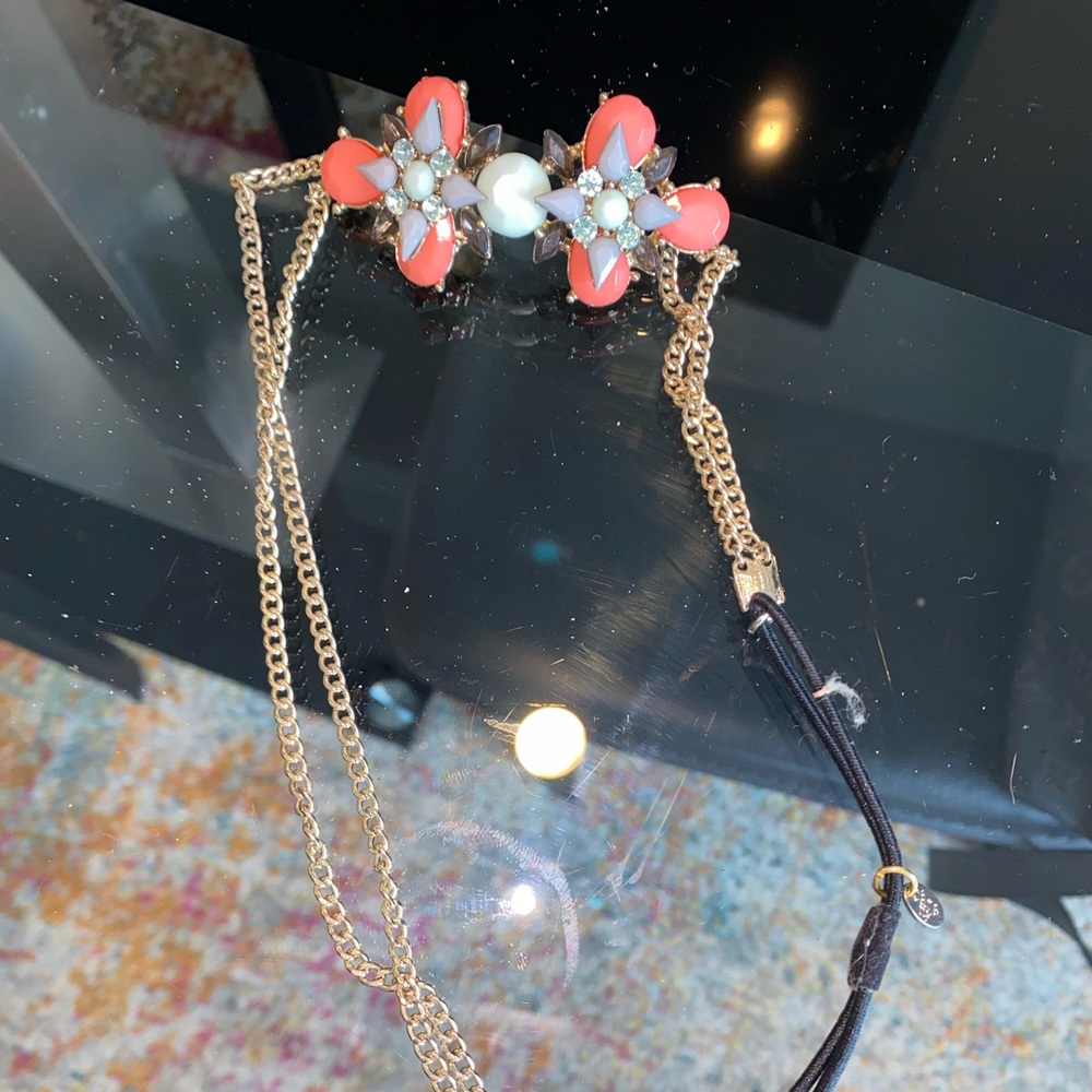 Enamel Stone Gold Chain Flower Headband – Festival or Concert Accessory – OS